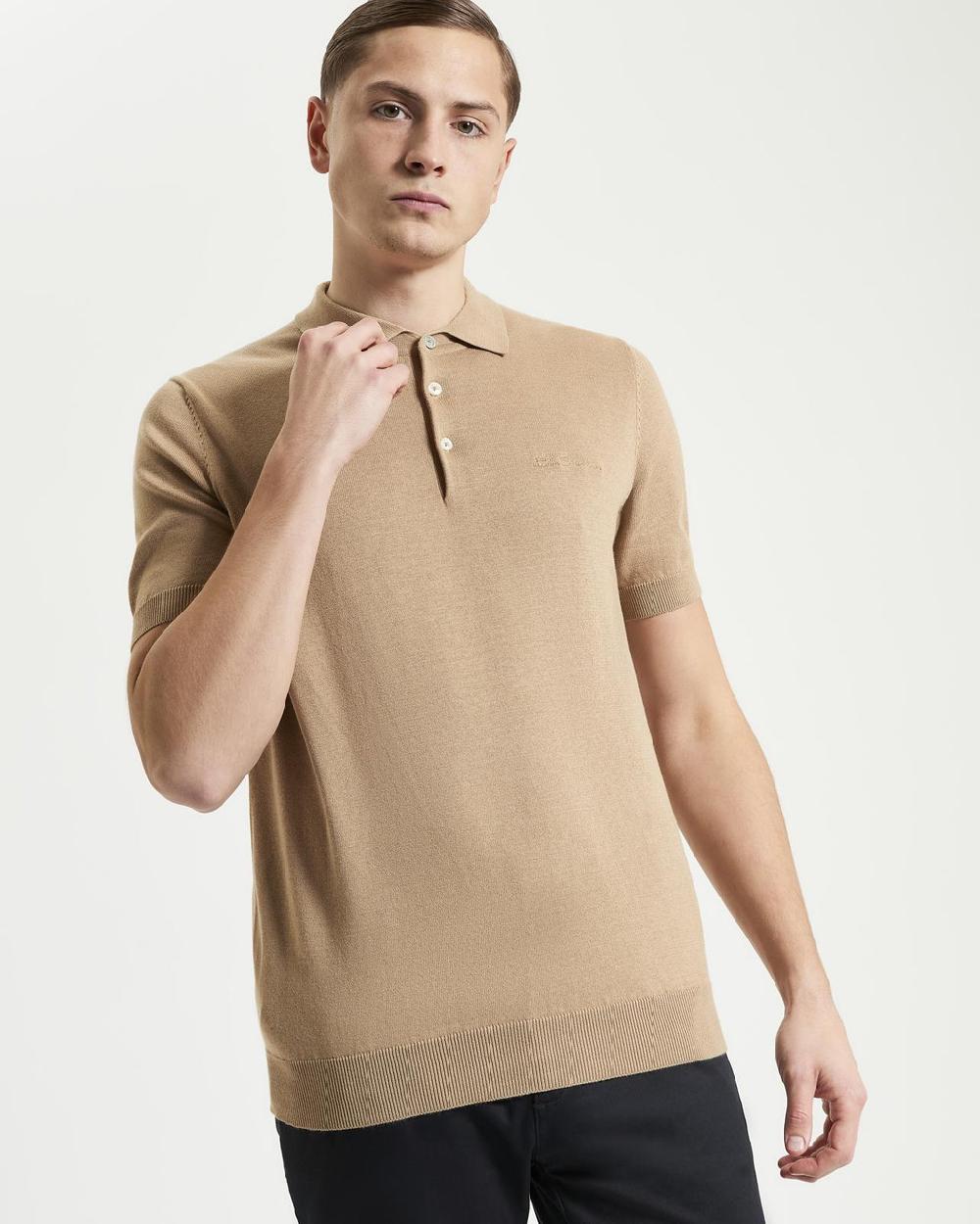 ben sherman Short Sleeve Signature Knitted Polo in Sand