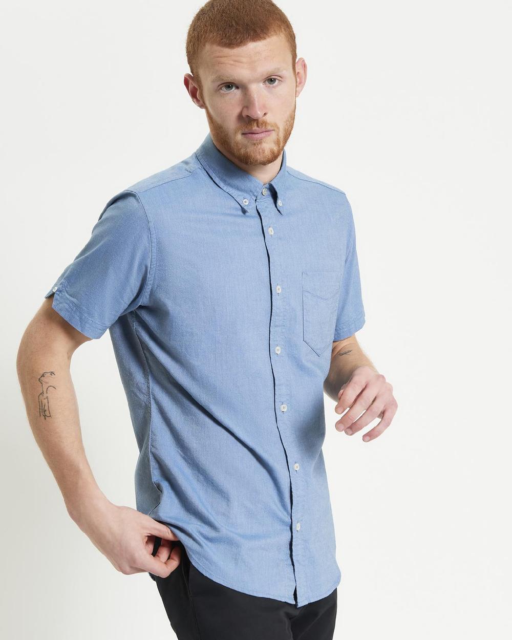 Ben Sherman Short Sleeve Signature Oxford Shirt In Airforce