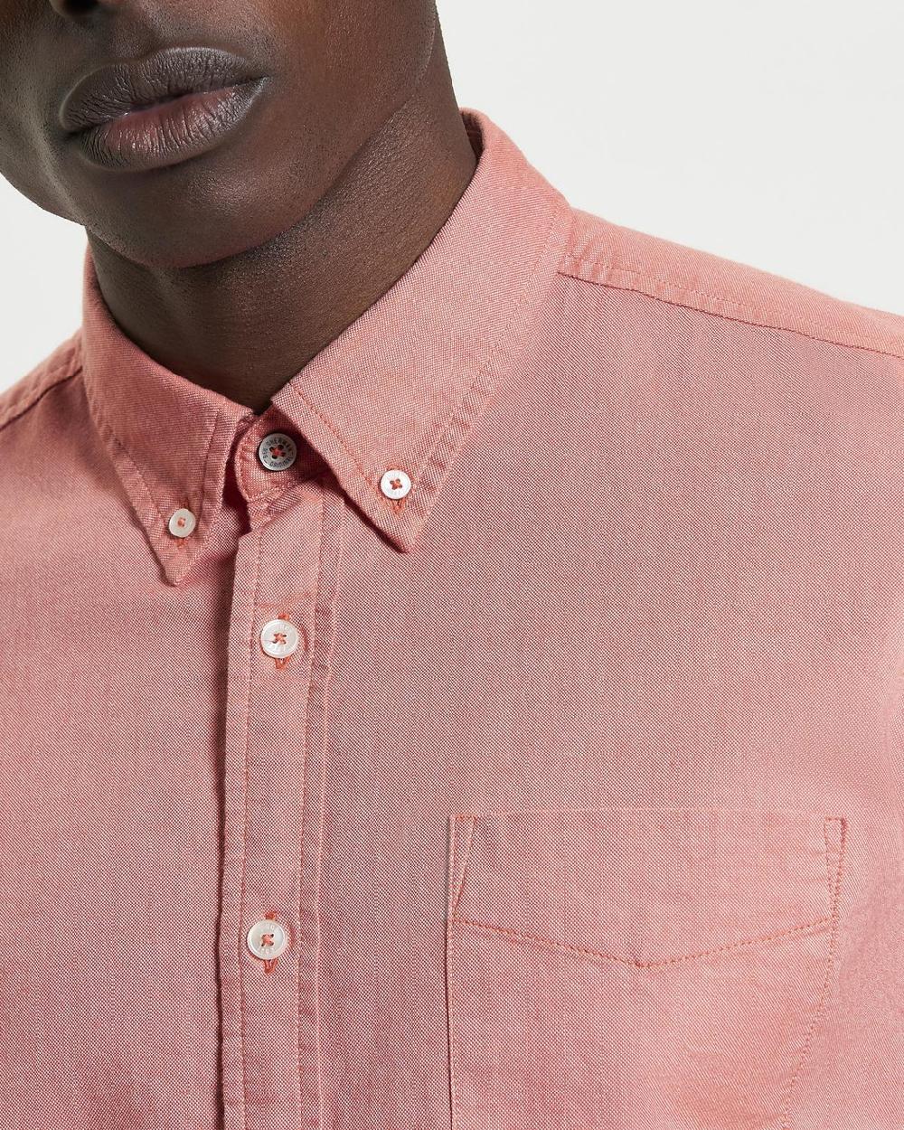 Ben Sherman Short Sleeve Signature Oxford Shirt In Cerise