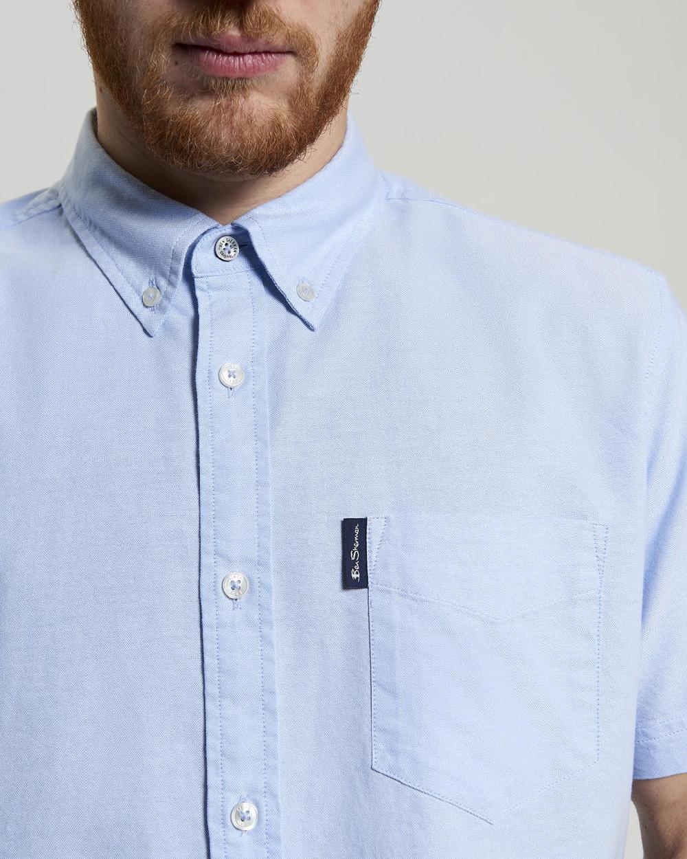 Ben Sherman Short Sleeve Signature Oxford Shirt In Sky