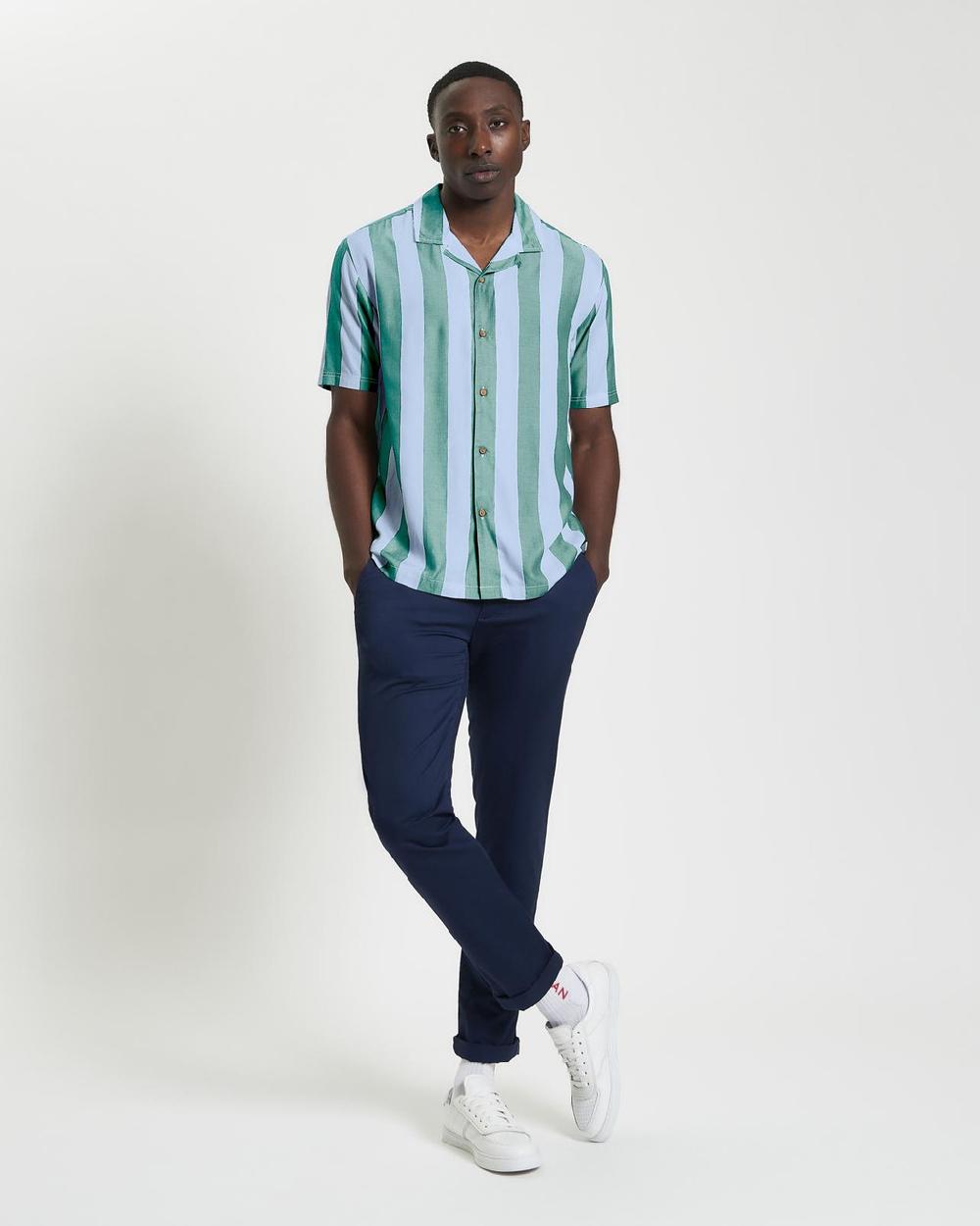 Ben Sherman Short Sleeve Viscose Stripe Shirt In Bright Green