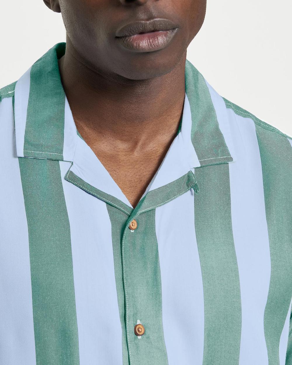 Ben Sherman Short Sleeve Viscose Stripe Shirt In Bright Green