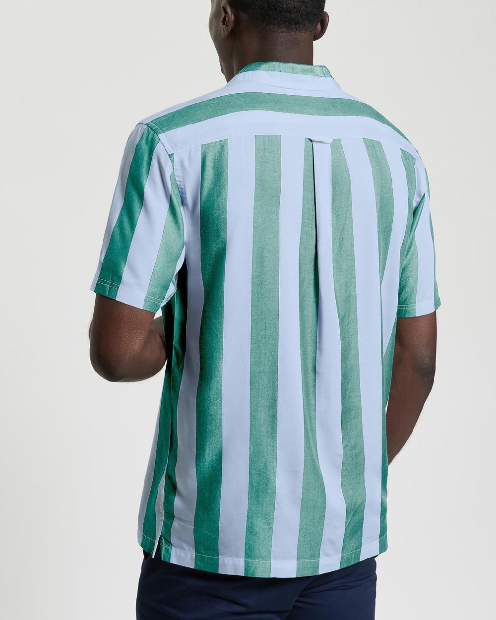 Ben Sherman Short Sleeve Viscose Stripe Shirt In Bright Green