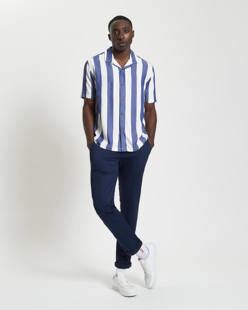 Ben Sherman Short Sleeve Viscose Stripe Shirt In Royal