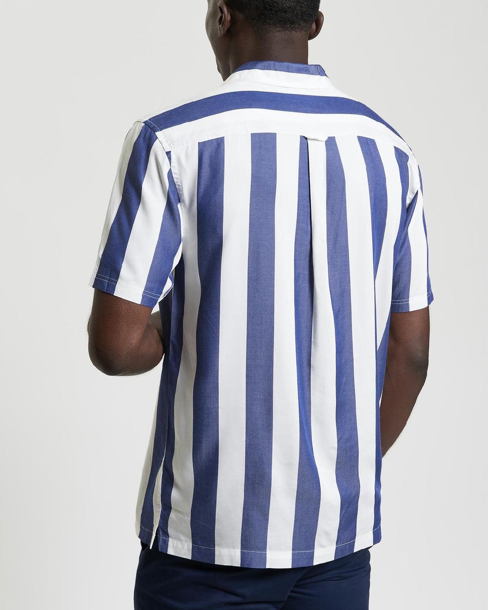 Ben Sherman Short Sleeve Viscose Stripe Shirt In Royal