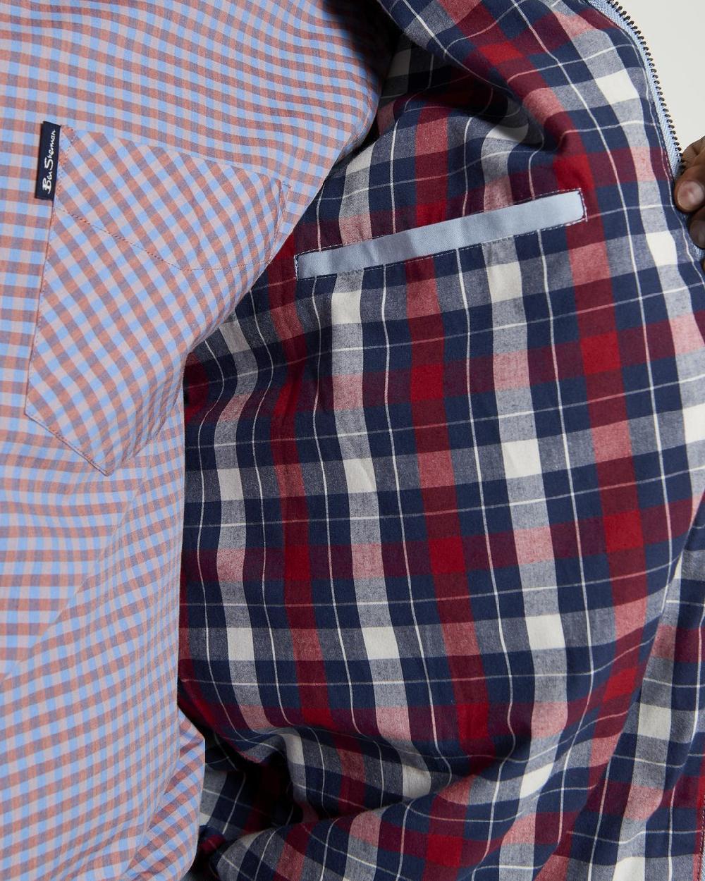 Ben Sherman Signature Check Lined Harrington Jacket In Dusky Blue
