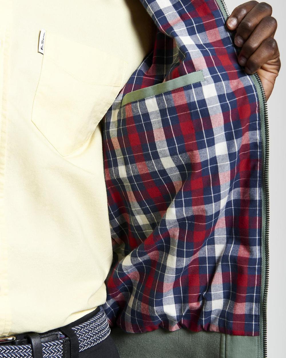 Ben Sherman Signature Check Lined Harrington Jacket In Pale Khaki