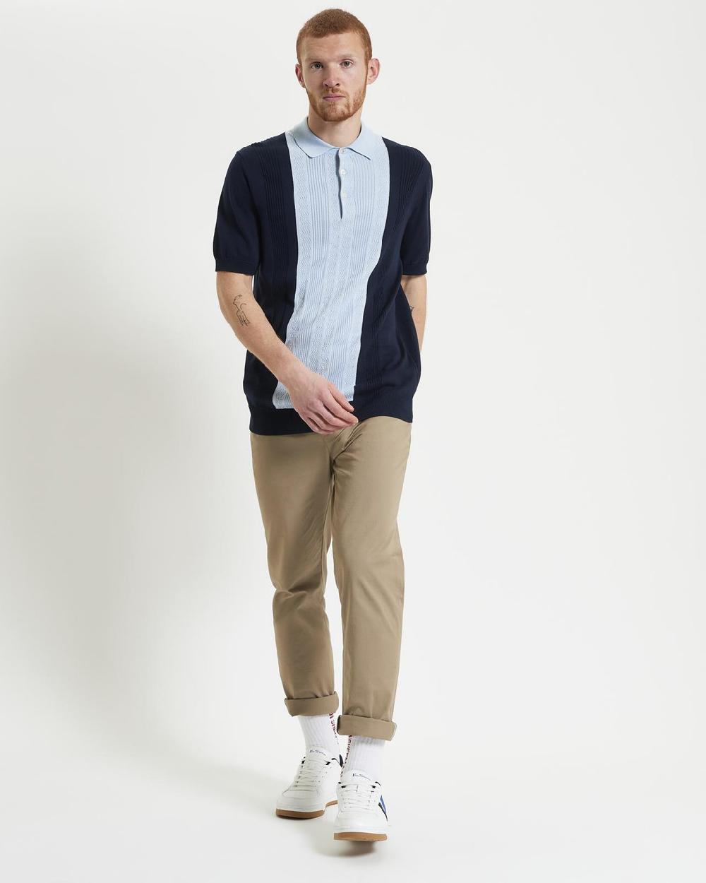 Ben Sherman Textured Block Stripe Knitted Polo In Dark Navy