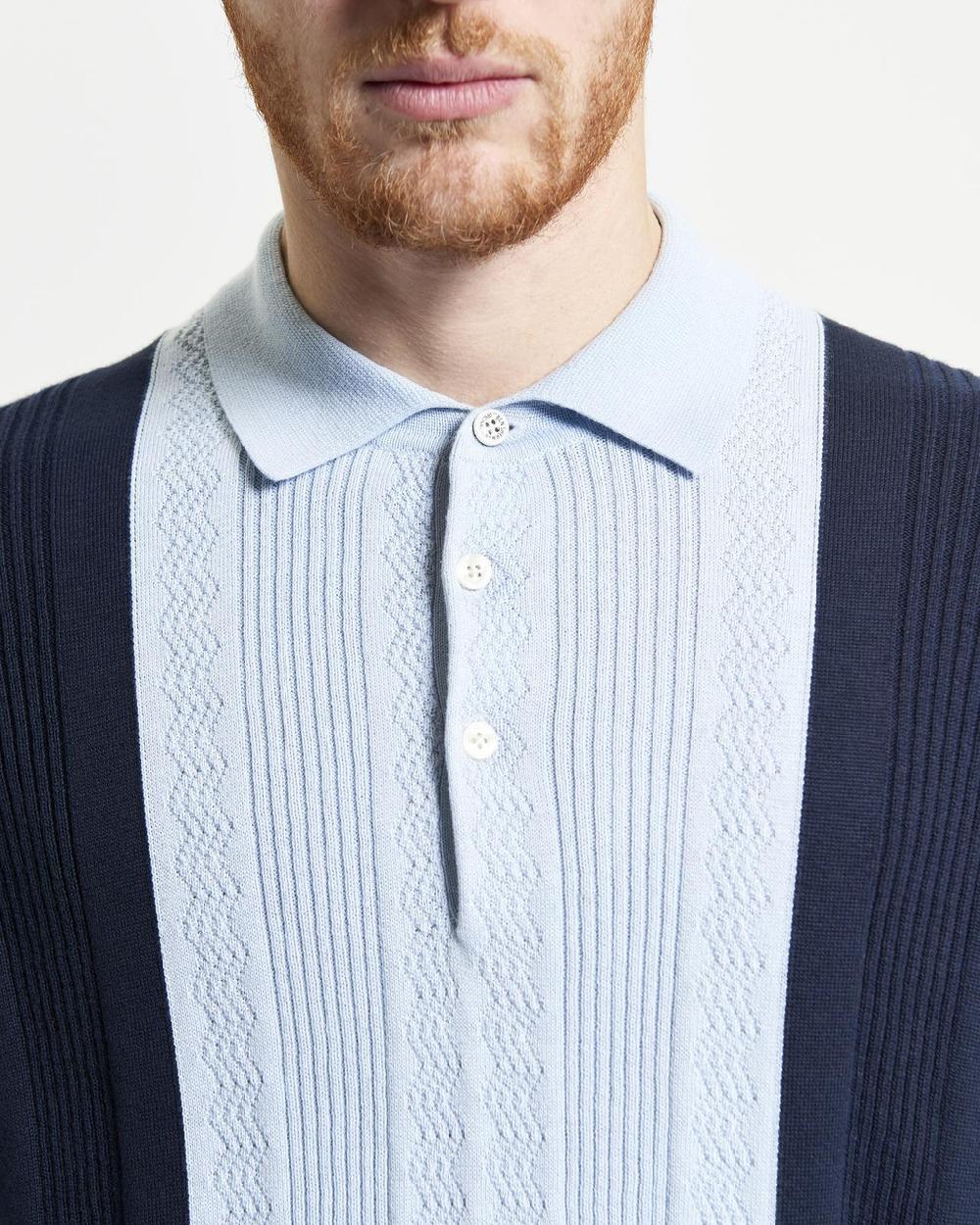 Ben Sherman Textured Block Stripe Knitted Polo In Dark Navy