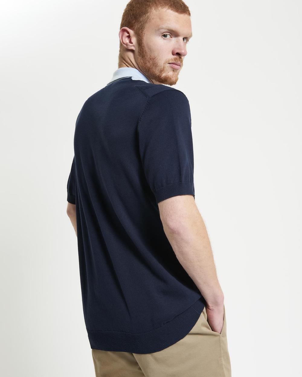 Ben Sherman Textured Block Stripe Knitted Polo In Dark Navy