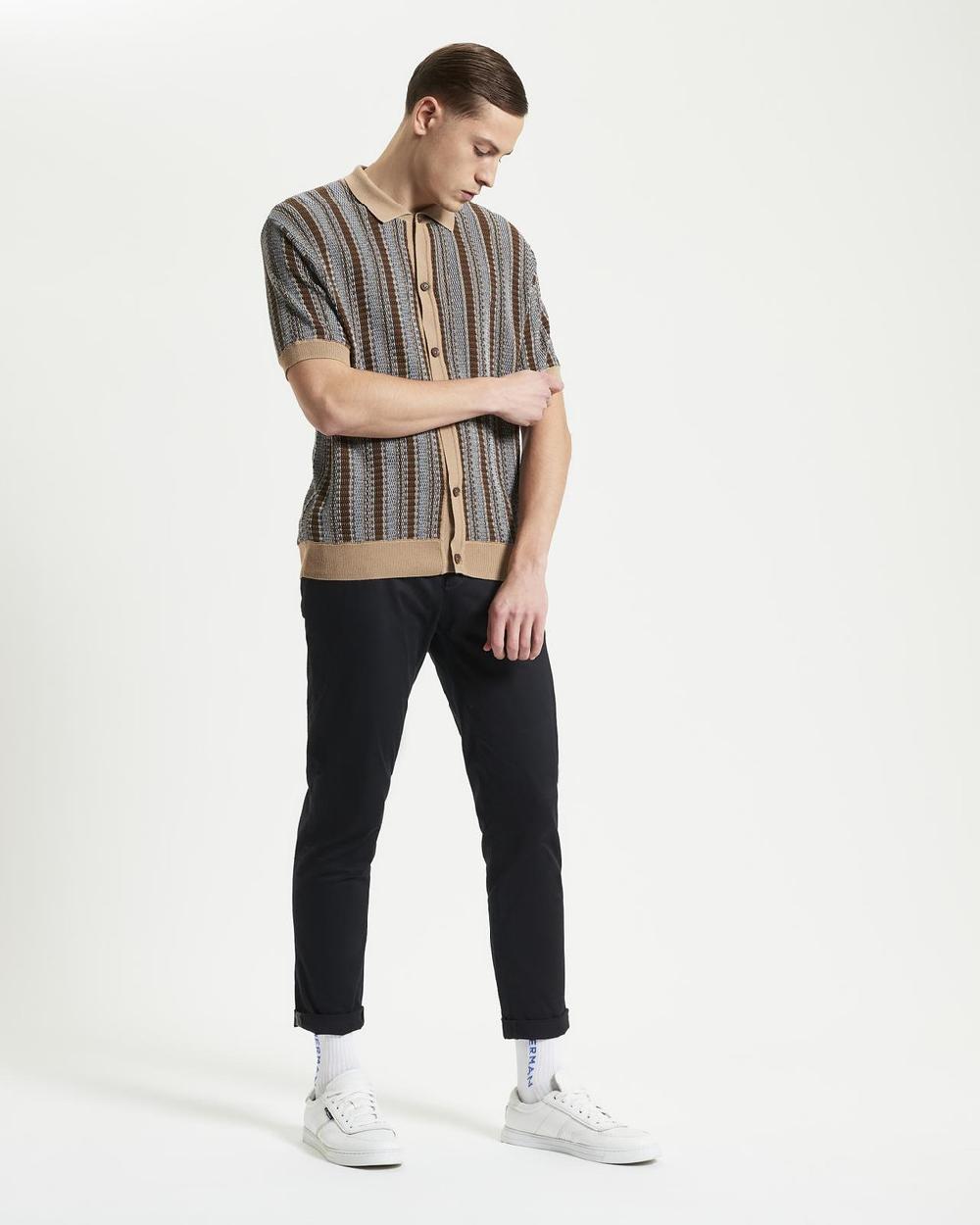 Ben Sherman Textured Stripe Knitted Shirt In Dark Navy