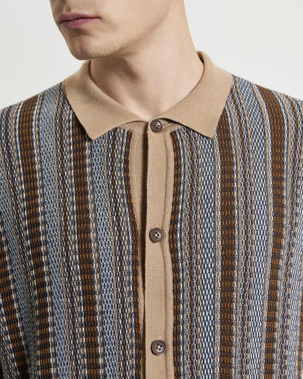 Ben Sherman Textured Stripe Knitted Shirt In Dark Navy