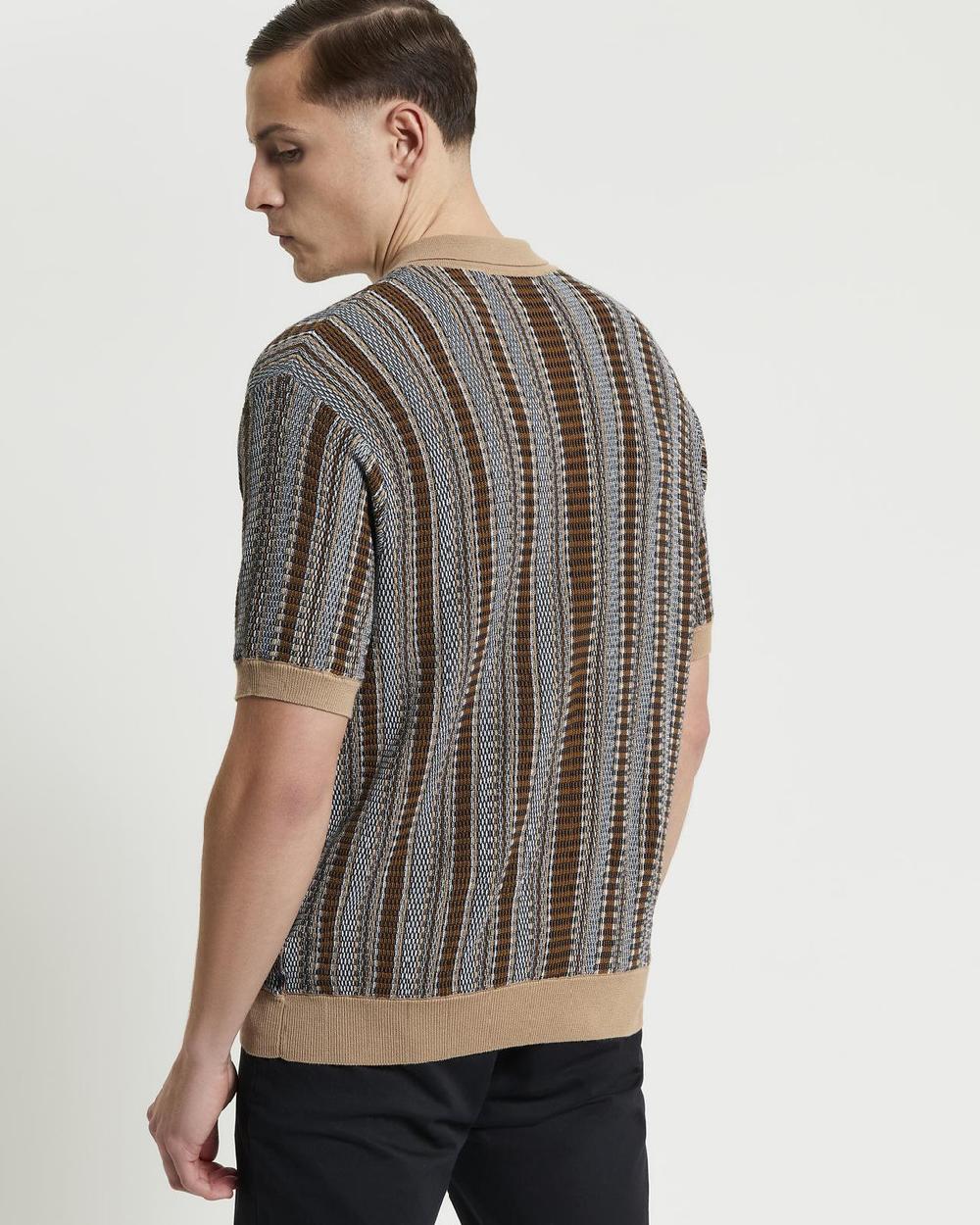 Ben Sherman Textured Stripe Knitted Shirt In Dark Navy
