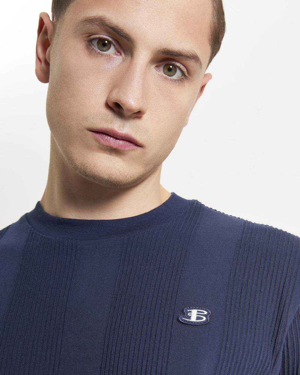 Ben Sherman Textured Vertical Stripe Tee In Dark Navy