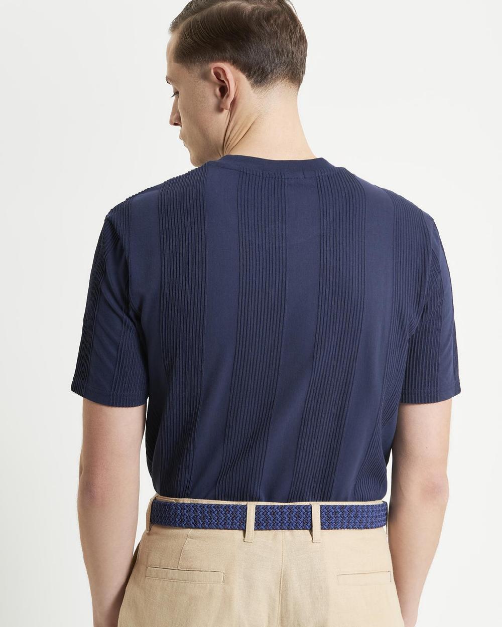 Ben Sherman Textured Vertical Stripe Tee In Dark Navy