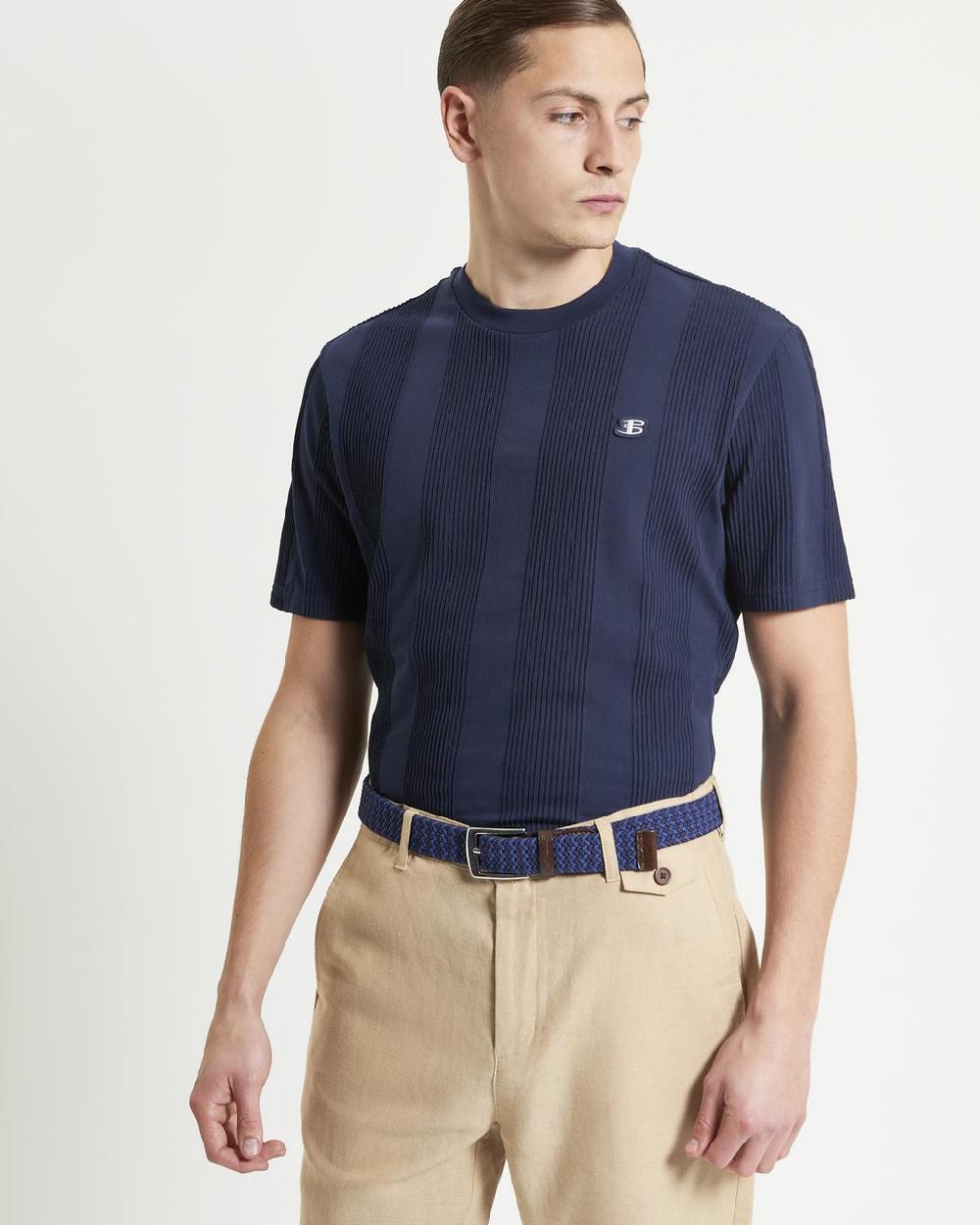 ben sherman Textured Vertical Stripe Tee in Dark Navy