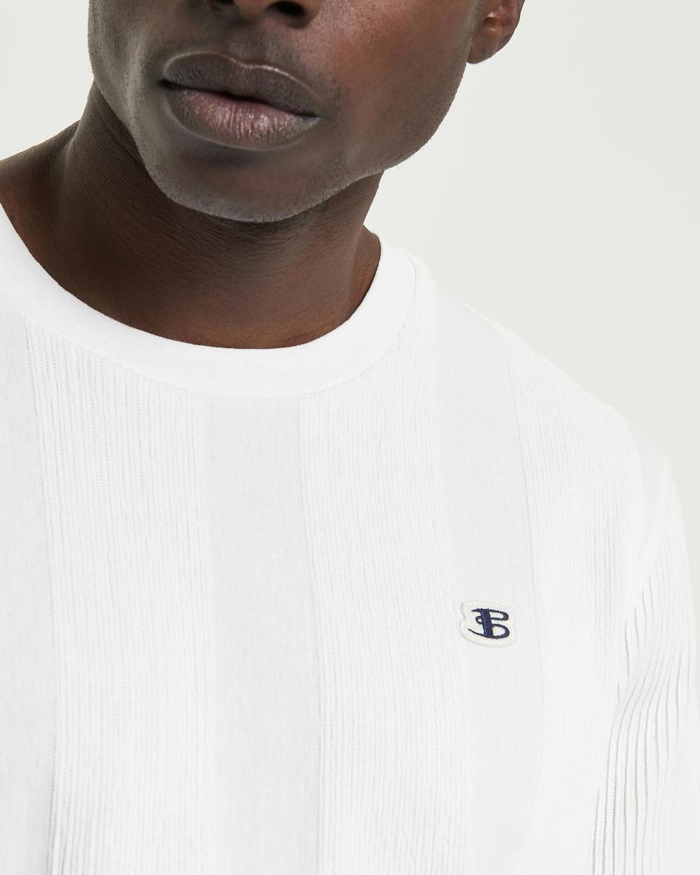 Ben Sherman Textured Vertical Stripe Tee In Snow White