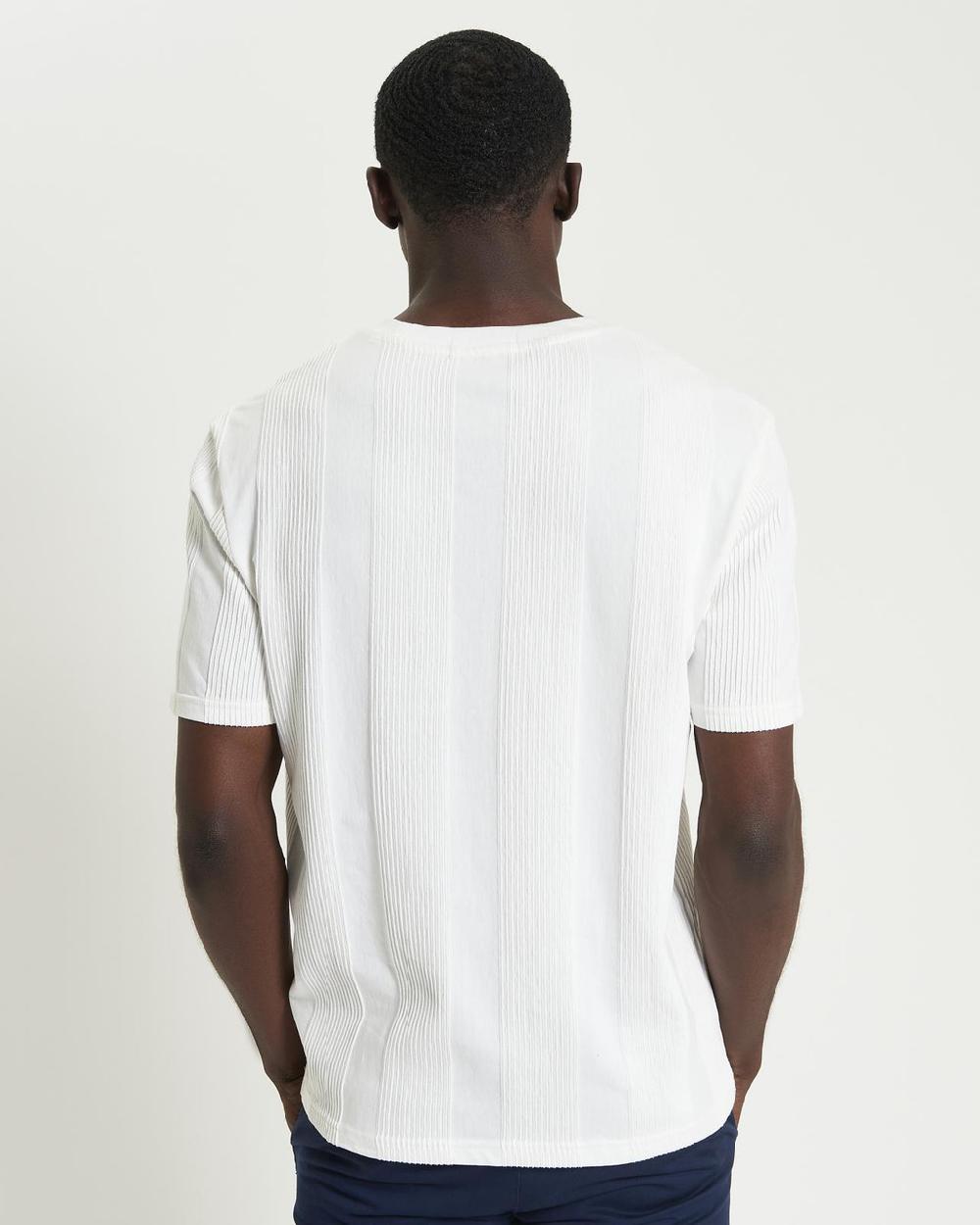 Ben Sherman Textured Vertical Stripe Tee In Snow White