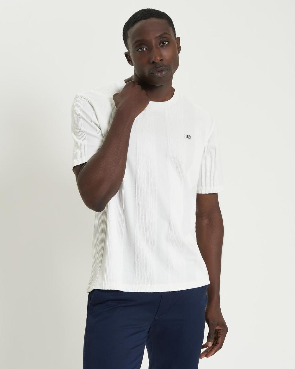 ben sherman Textured Vertical Stripe Tee in Snow White
