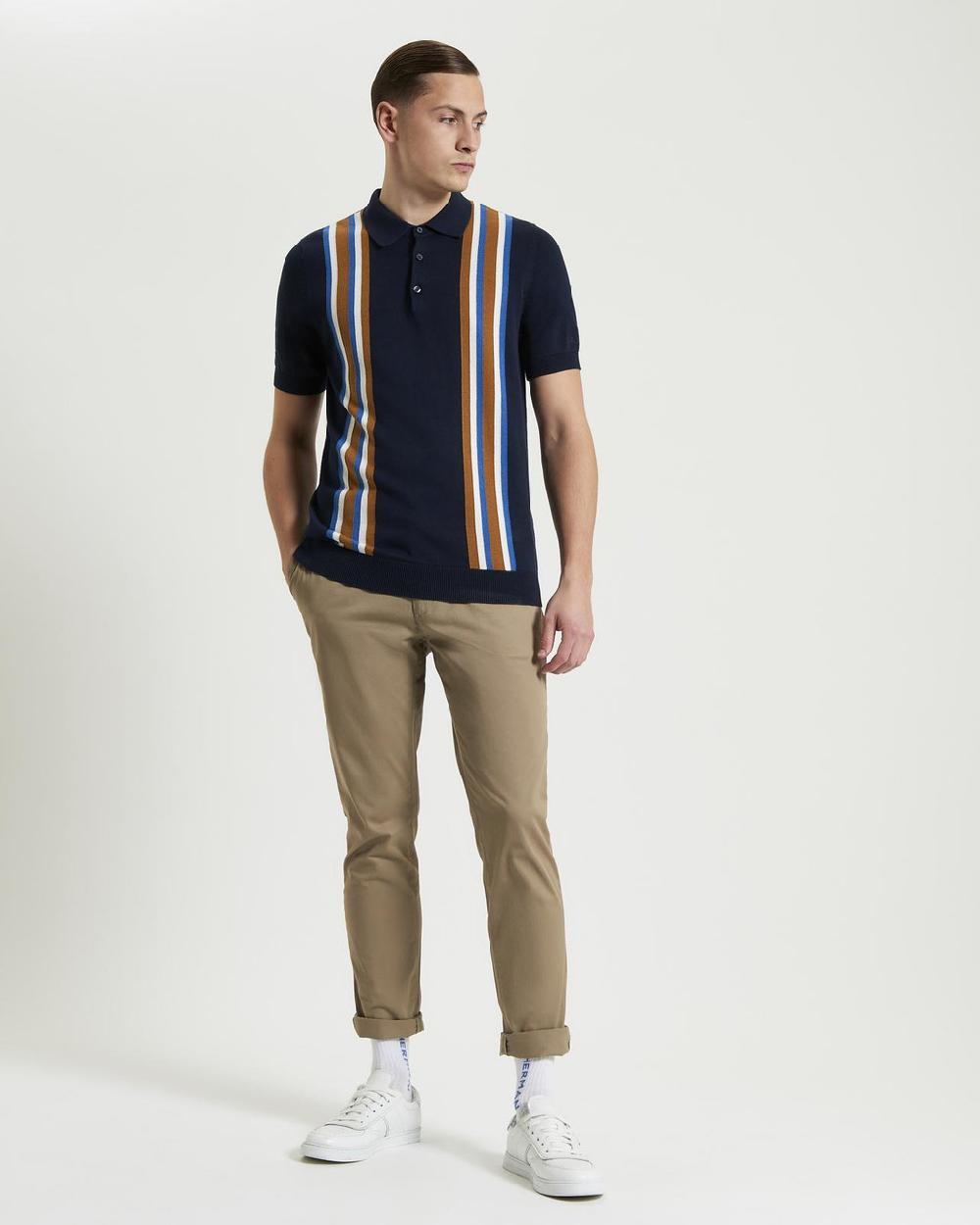 Ben Sherman Vertical Stripe Knitted Polo In Dark Navy
