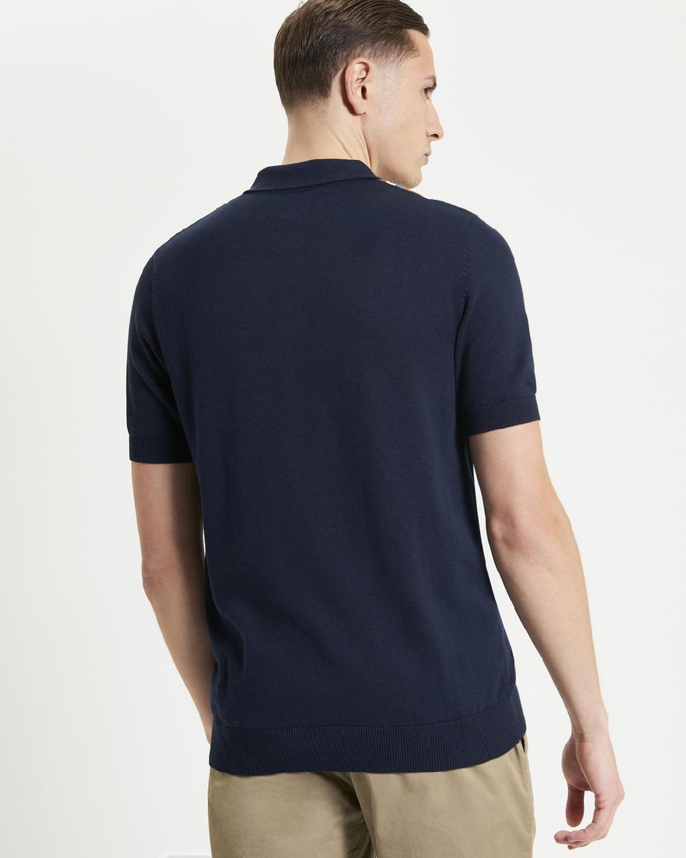 Ben Sherman Vertical Stripe Knitted Polo In Dark Navy