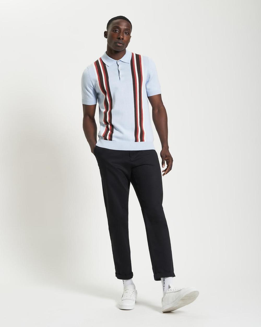 Ben Sherman Vertical Stripe Knitted Polo In Ice Blue