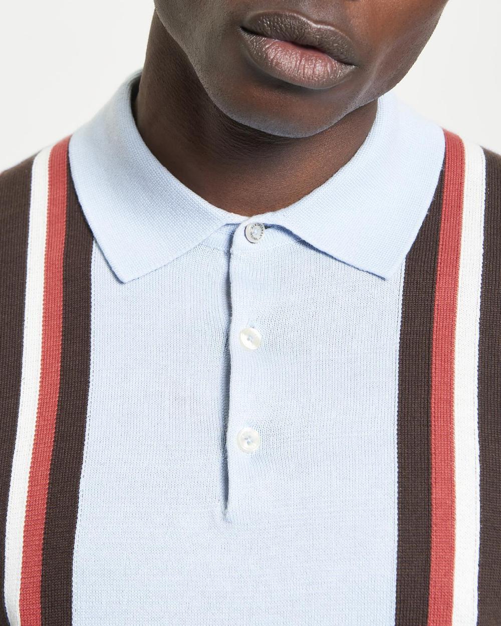 Ben Sherman Vertical Stripe Knitted Polo In Ice Blue