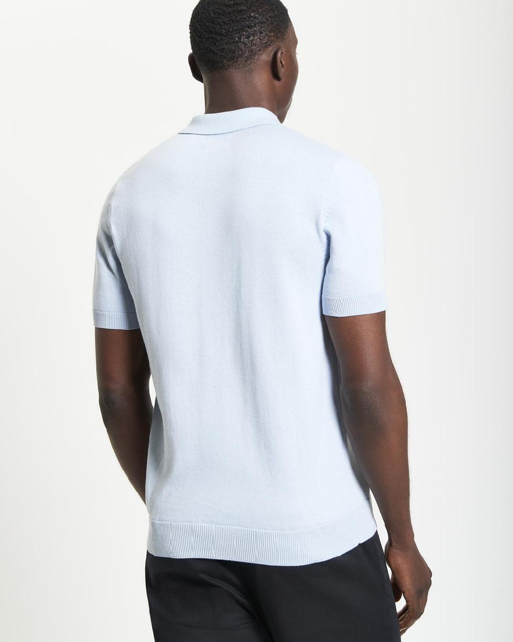 Ben Sherman Vertical Stripe Knitted Polo In Ice Blue