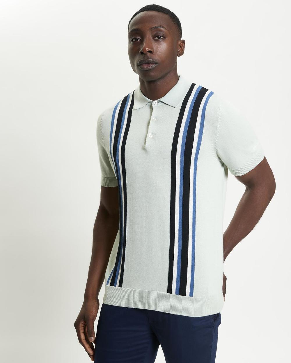 ben sherman Vertical Stripe Knitted Polo in Light Green
