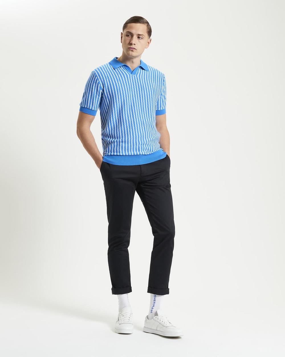 Ben Sherman Vertical Wave Knitted Polo In Kingfisher