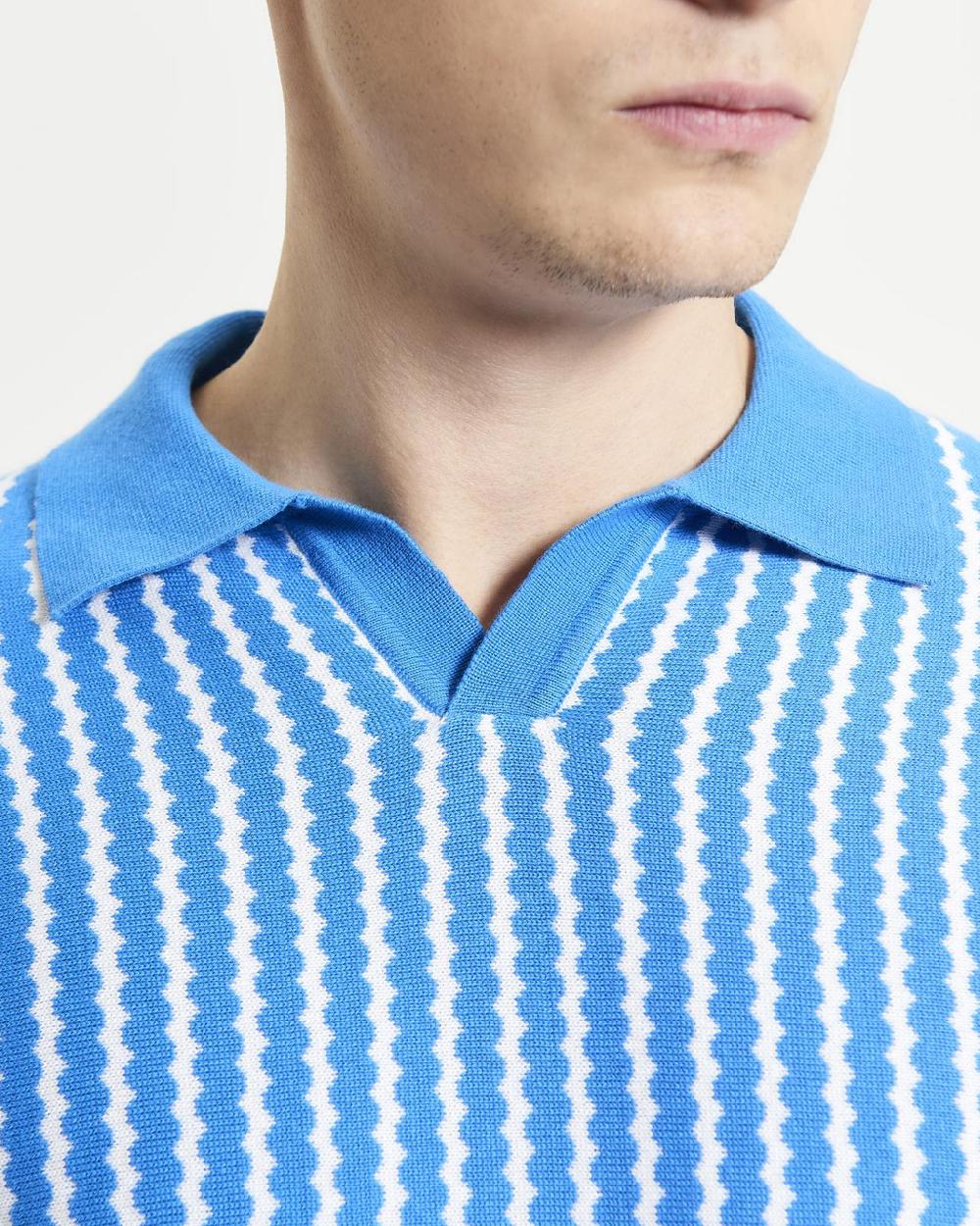 Ben Sherman Vertical Wave Knitted Polo In Kingfisher