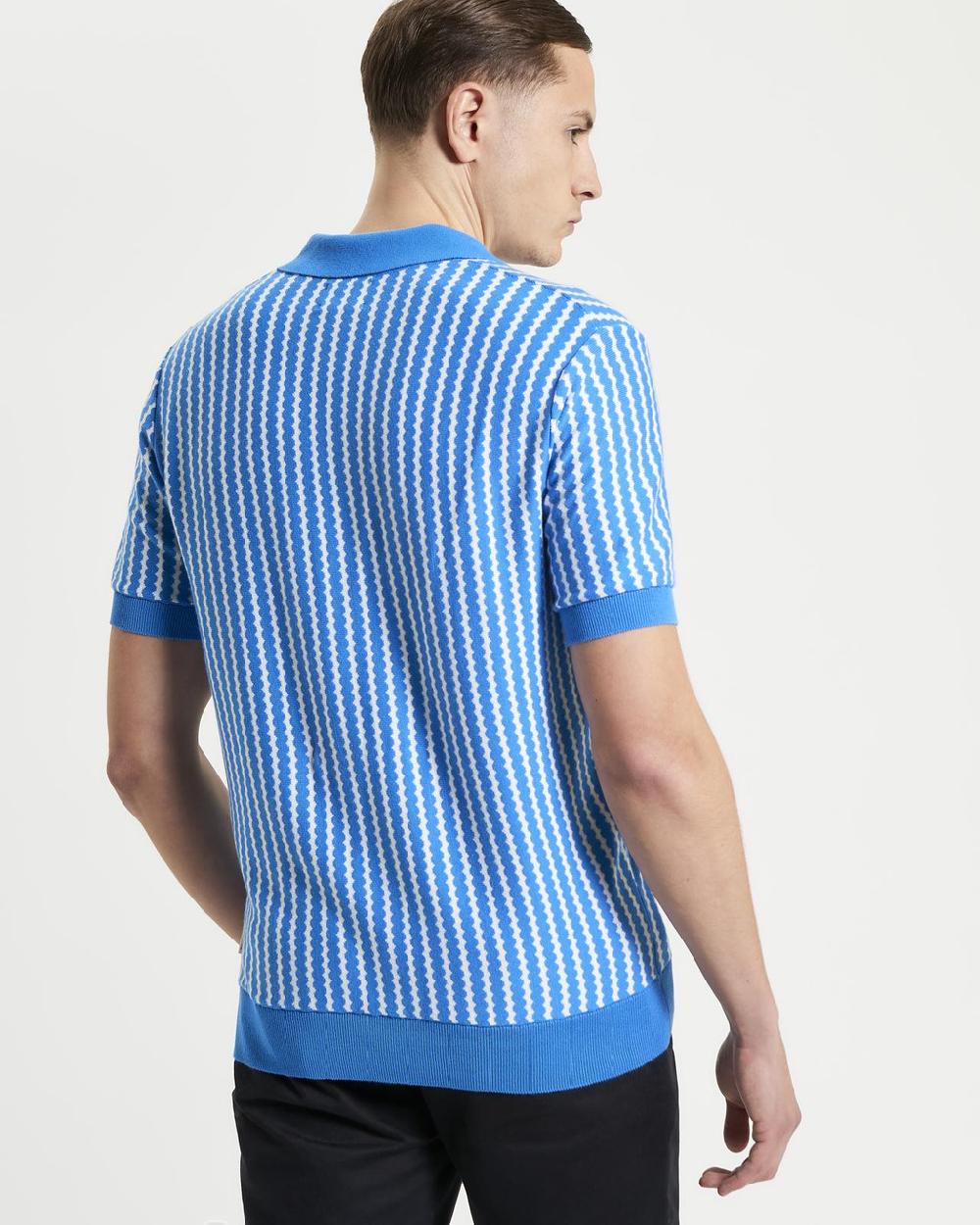 Ben Sherman Vertical Wave Knitted Polo In Kingfisher