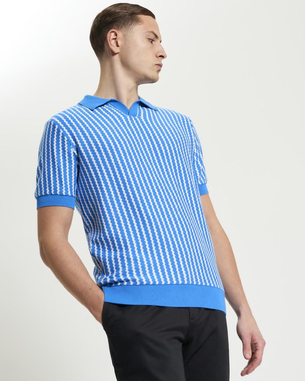 ben sherman Vertical Wave Knitted Polo in Kingfisher