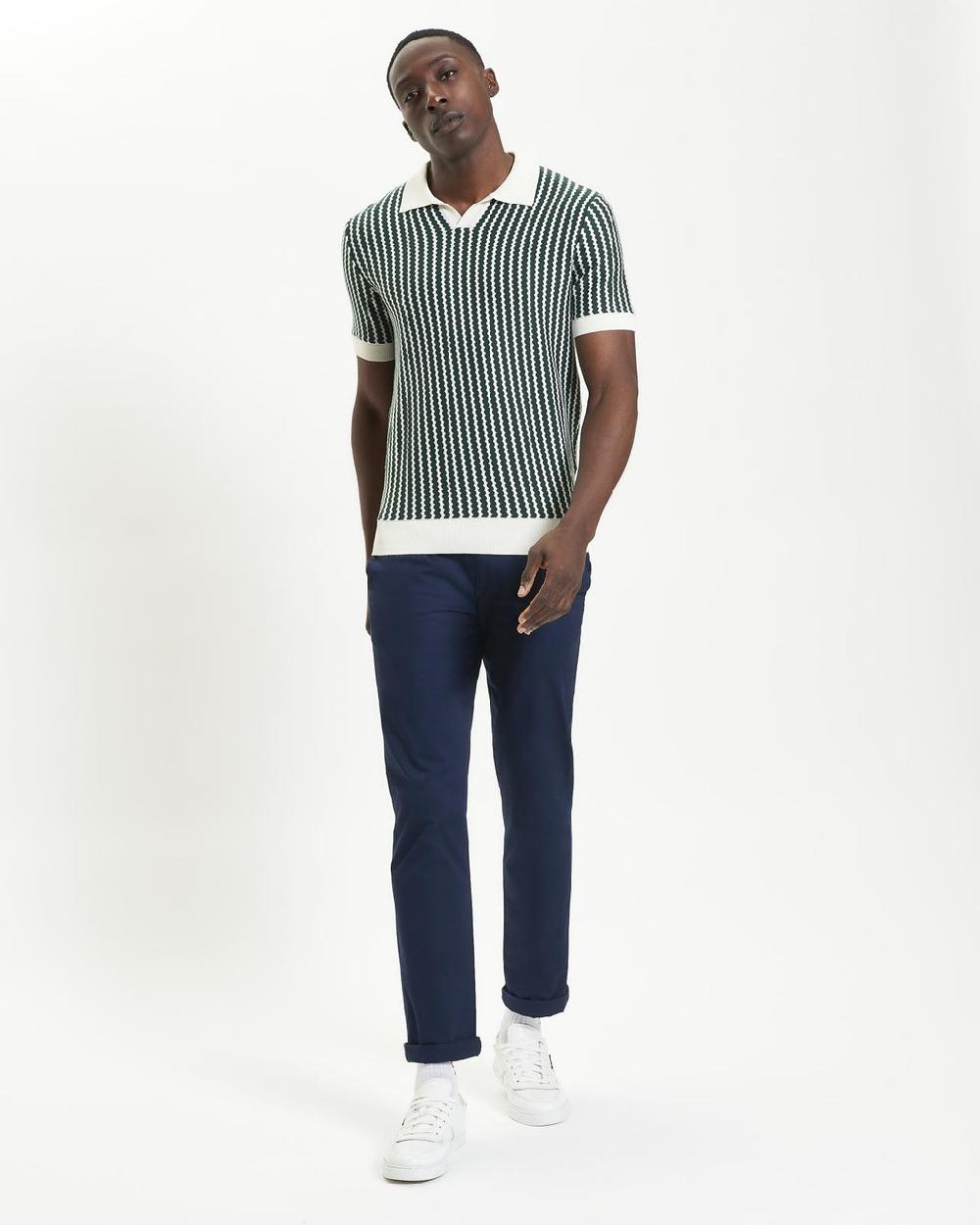 Ben Sherman Vertical Wave Knitted Polo In Snow White