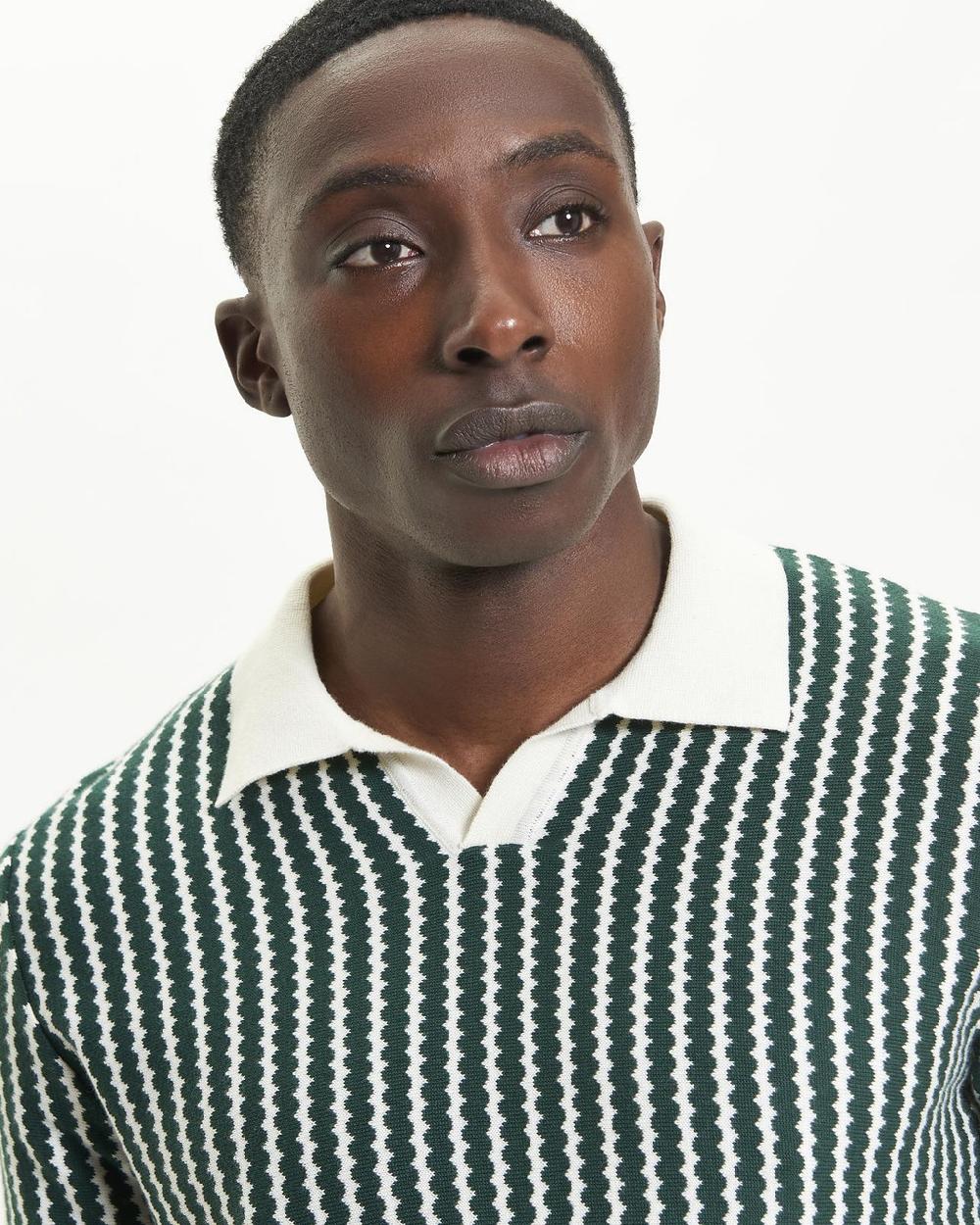 Ben Sherman Vertical Wave Knitted Polo In Snow White