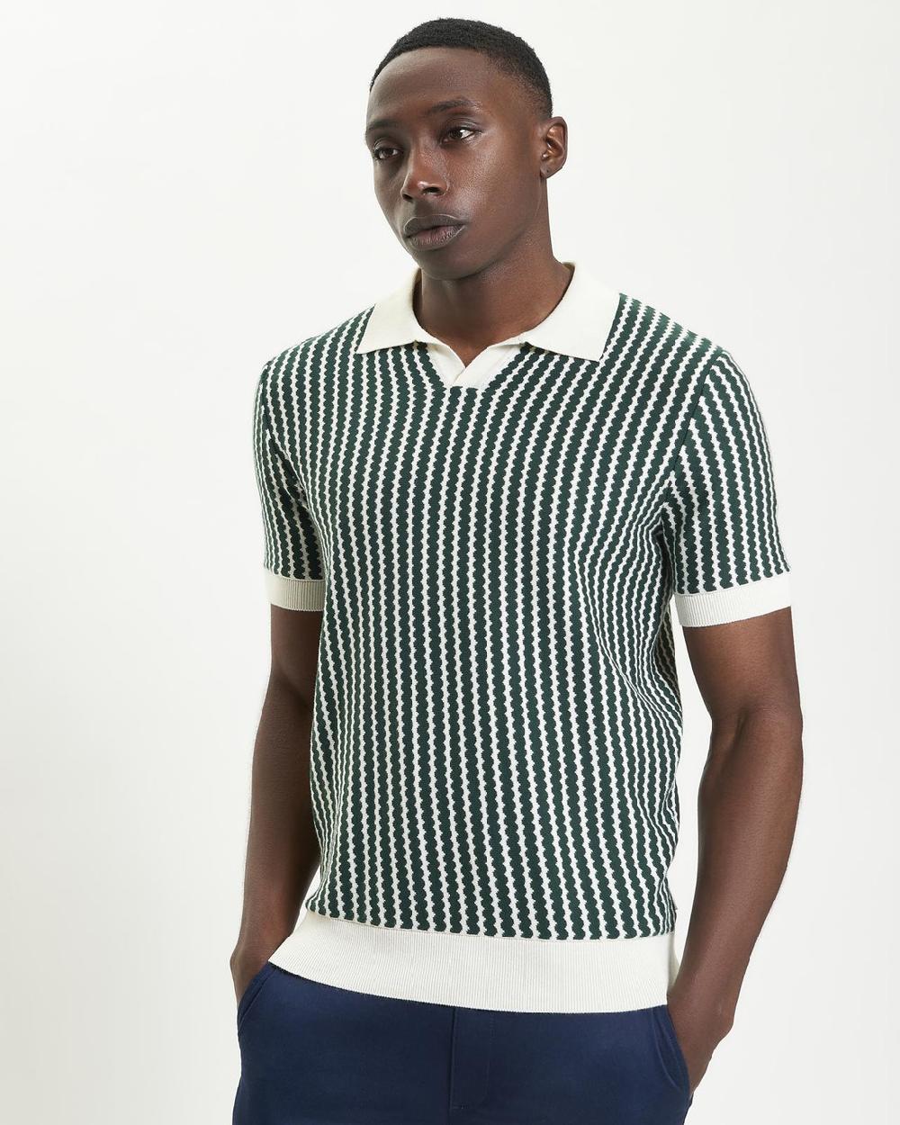 ben sherman Vertical Wave Knitted Polo in Snow White