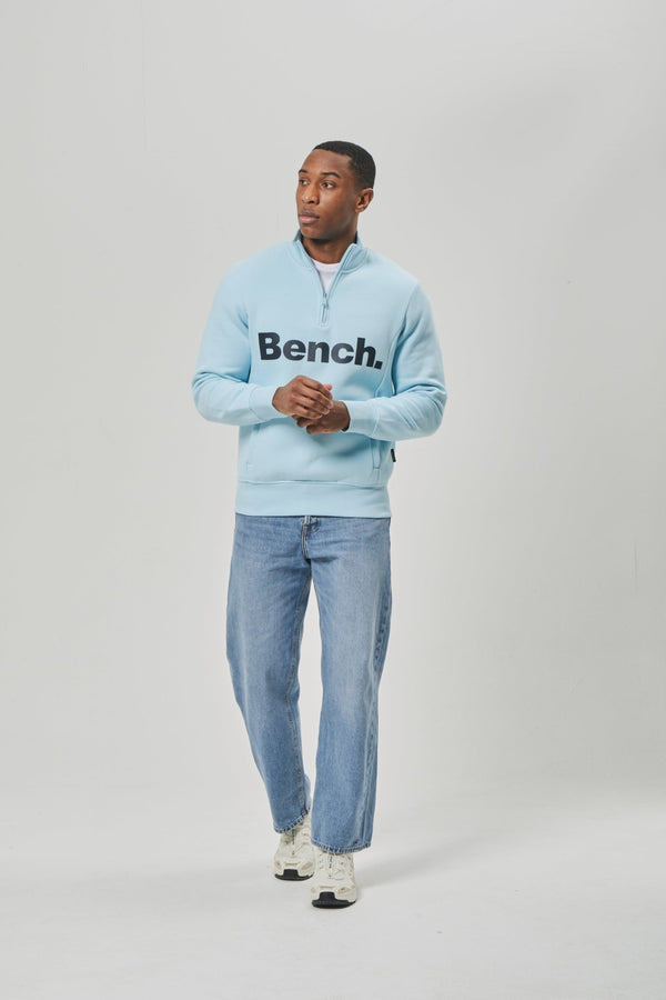 Bench. Mens 'PLINTH SPOTS' 1/4 Zip-Thru Sweat - ICE