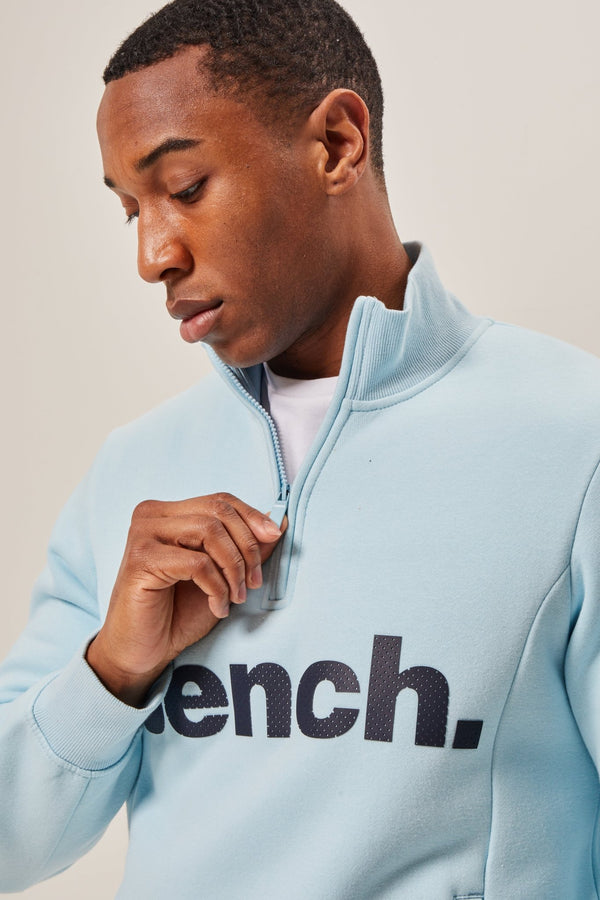 Bench. Mens 'PLINTH SPOTS' 1/4 Zip-Thru Sweat - ICE