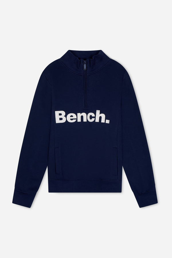 Bench. Mens 'PLINTH SPOTS' 1/4 Zip-Thru Sweat - NAVY