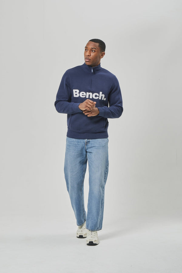 bench. Mens 'PLINTH SPOTS' 1/4 Zip-Thru Sweat - NAVY