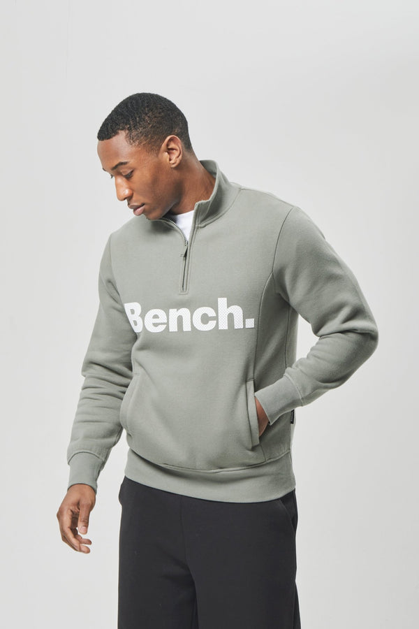 Bench. Mens 'PLINTH SPOTS' 1/4 Zip-Thru Sweat - SAGE