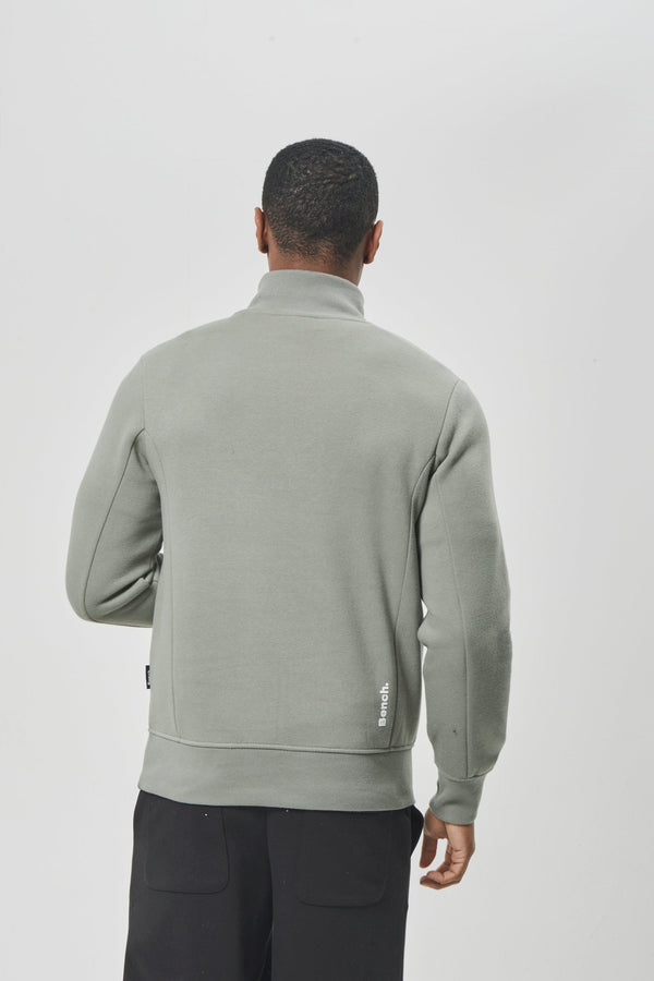 Bench. Mens 'PLINTH SPOTS' 1/4 Zip-Thru Sweat - SAGE