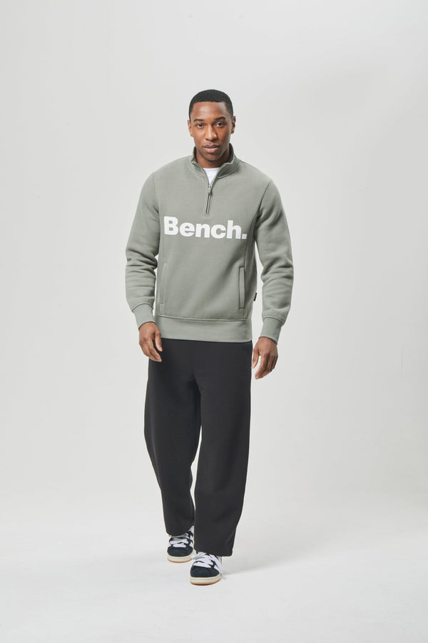 Bench. Mens 'PLINTH SPOTS' 1/4 Zip-Thru Sweat - SAGE