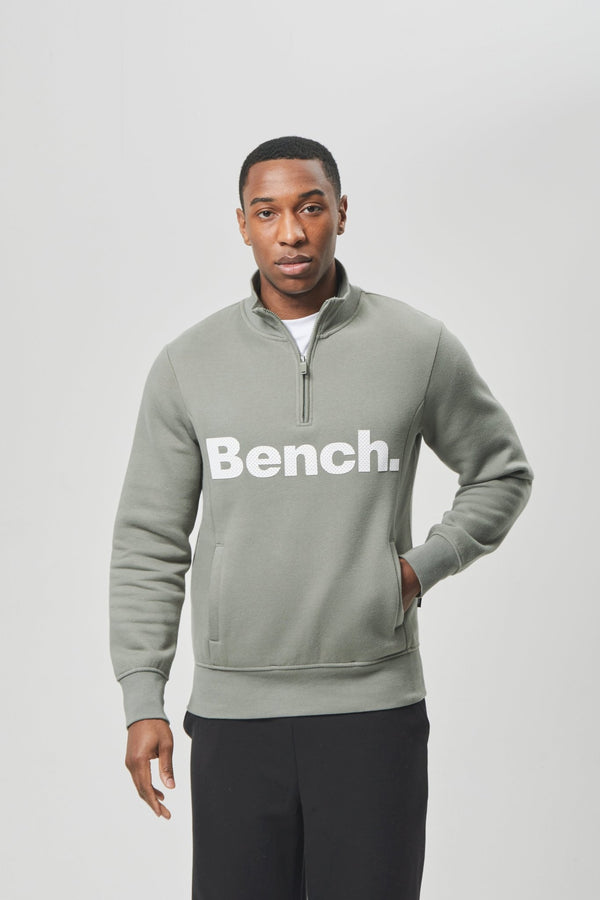 bench. Mens 'PLINTH SPOTS' 1/4 Zip-Thru Sweat - SAGE