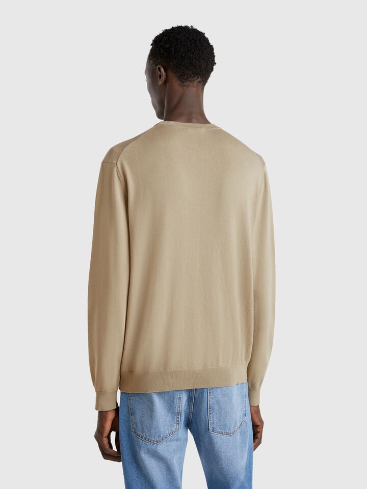 Benetton 100% Cotton Crew Neck Sweater Military Green