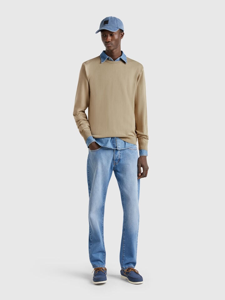 Benetton 100% Cotton Crew Neck Sweater Military Green