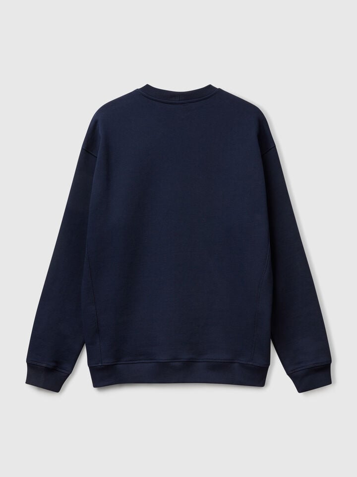 Benetton 100% Cotton Sweatshirt With Embroidery Dark Blue