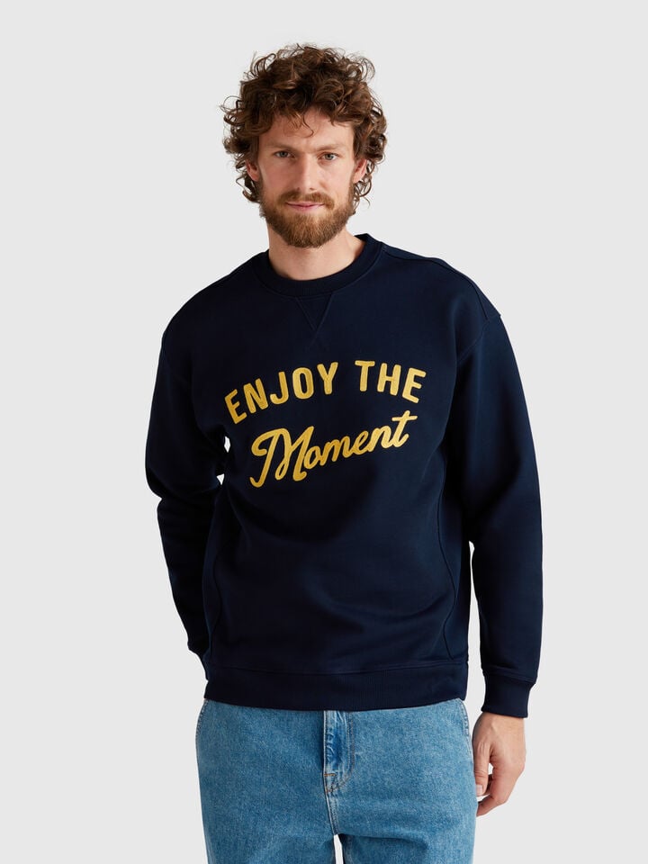 benetton 100% cotton sweatshirt with embroidery Dark Blue