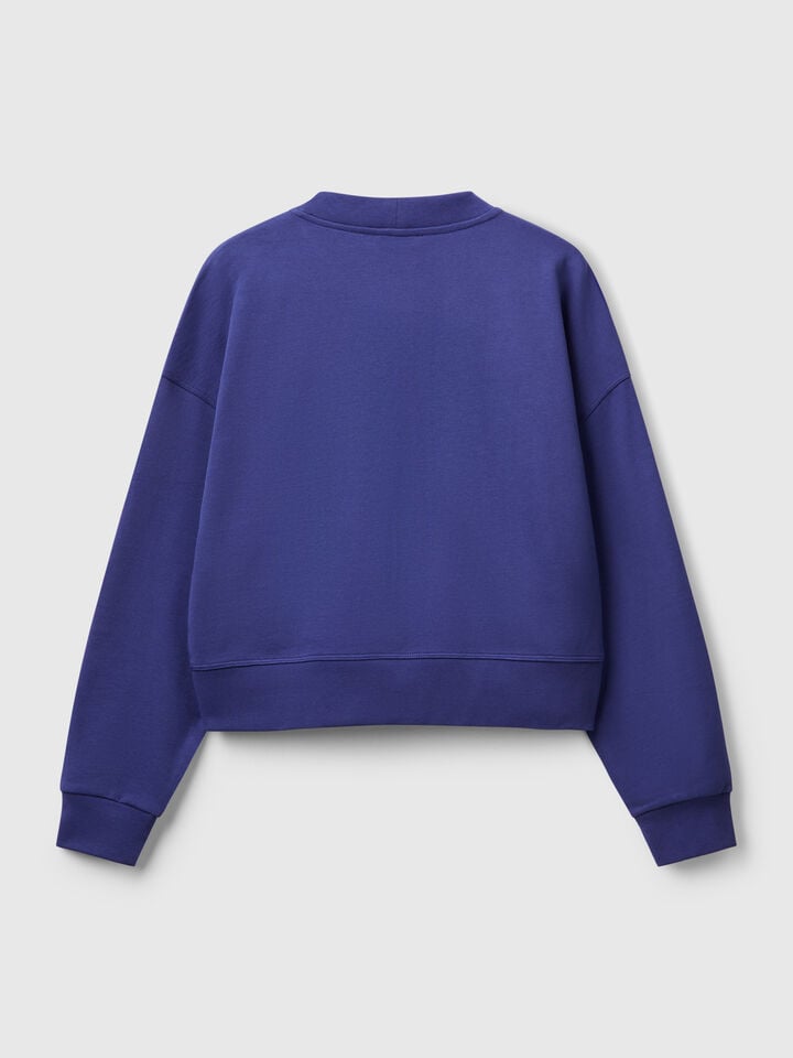 Benetton 100% Cotton Sweatshirt With Logo Print Blue