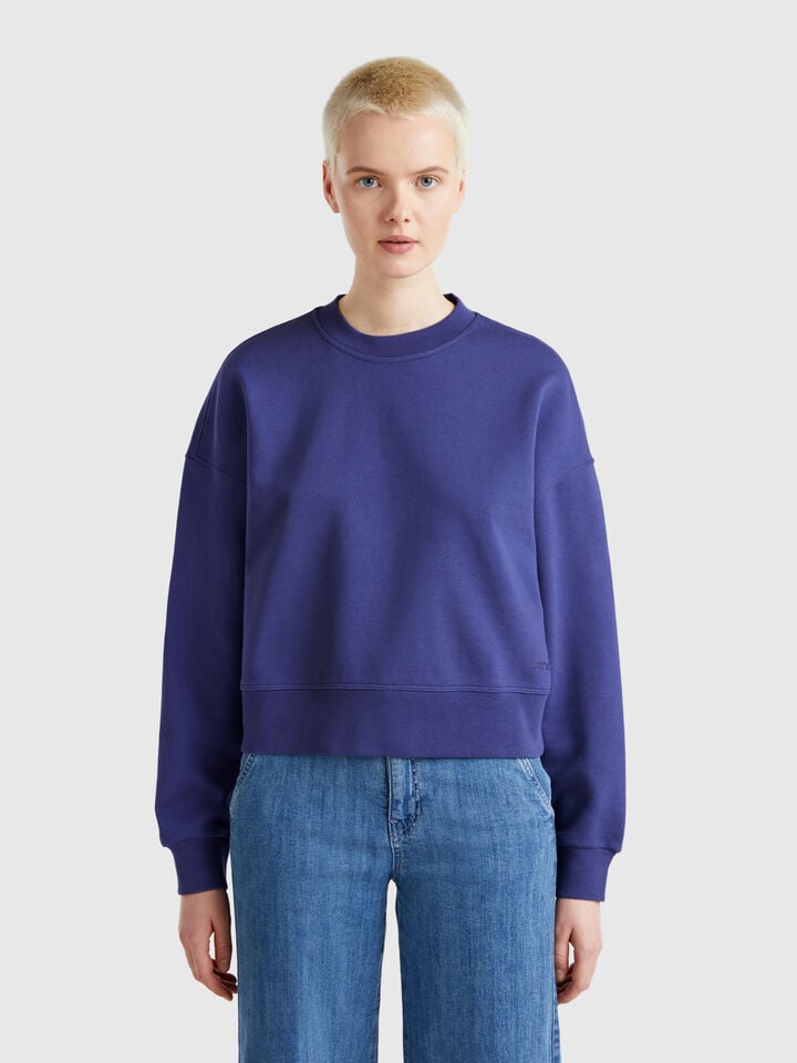 benetton 100% cotton sweatshirt with logo print Blue